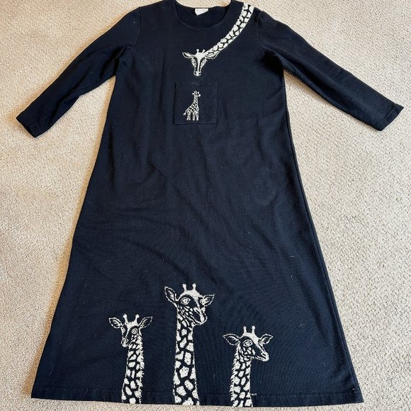Cite Vintage Dress Giraffe Maxi French Terry Knit Travel Artsy Neutral MP MEDIUM - Picture 1 of 11